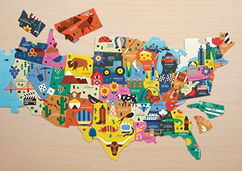Mudpuppy Map Of The USA – 70 Piece Geography Puzzle with State-Shaped Pieces and Iconic Landscapes Cultural Items And More - style: Map of the USA