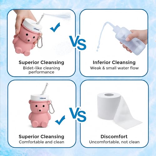 2Clean Portable Travel Bidet 300ml Collapsible Peri Bottle Handheld Sprayer - color: Pink