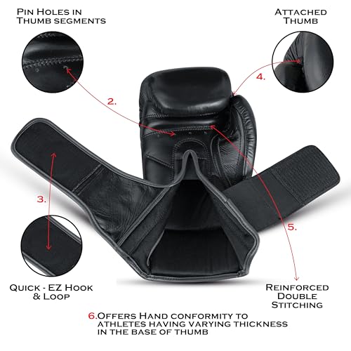 Premium Boxing Gloves, Cowhide Leather, for Professional Training and Sparring MMA Kickboxing Gloves - color: Black, size: 14 oz