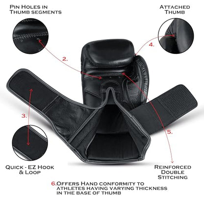Premium Boxing Gloves, Cowhide Leather, for Professional Training and Sparring MMA Kickboxing Gloves - color: Black, size: 14 oz
