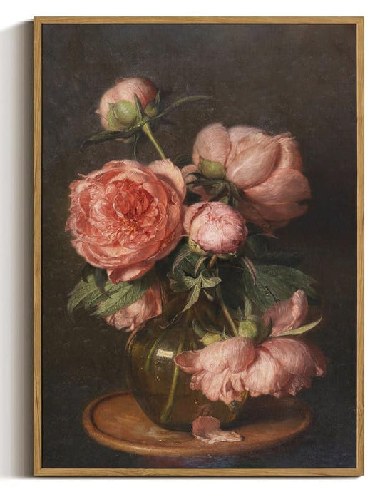 XJYISUO Framed Wall Art Peony Wall Decor Vintage Canvas Art Dark Moody Botanical Pictures Victorian Paintings Floral Artwork For Bedroom Living Room Farmhouse - color: Floral-1, size: 10"L x 8"W