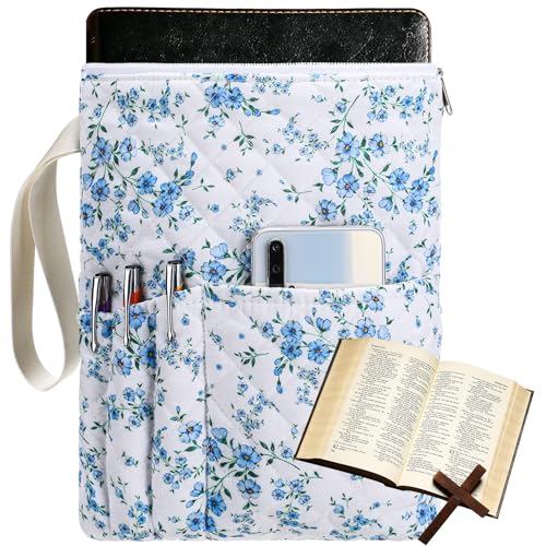 Gilprop Bible Book Sleeve 11" x 9" Blue Floral Quilted Zippered - style: Blue Floral