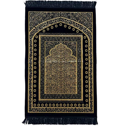 Super Soft Turkish Floral Flower Pattern Islamic Prayer Mat Jannamaz Musallah Rug-27″ x 44-″ 640g-colour-black