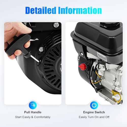 4-Stroke 7.5HP Single Cylinder Gasoline Oil Engine, 212CC Gas Powered Engine with Large Fuel Tank Silencer and Starter Handle, 3600 RPM Portable Engine - size: 7.5HP 212CC BLACK