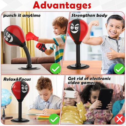 Desktop Punching Bag with Suction Cup - Punch Away Stress, Heavy Duty Office Desk Stress Ball for Adults & Kids, Fun Boxing Toy for Coworkers, Friends - color: Red