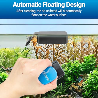 Yaubay Aquarium Magnet Glass Cleaner, Magnetic Fish Tank Cleaner with Algae Scraper, Double Sided Cleaning Scrubber Brush with Handle, Titanium Blade, Self-Floating, Fit Max 1/4" Thick Glass, Medium - size: Small