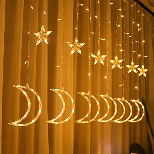 Led Curtain Lights Moon Star Light String 6.6ft Icicle Window Decoration 8 Modes Remote Control USB Power Indoor Outdoor Lighting Waterproof Warm White (Big Crescent) - size: Big Crescent