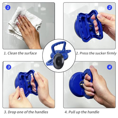 FCHO Glass Suction Cup Heavy Duty Aluminum Vacuum Plate Puller Handle Holder Hooks Duty Galss Lifting/Tile Suction Cup Lifter/Moving Glass/Pad for Lifting (Blue, 2Pack) | Aluminum Single Glass Vacuum Suction Cup With Hooks For Tile Glass Moving Lifting De