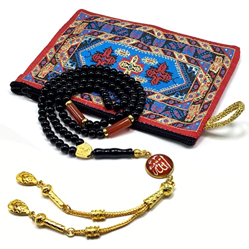 Special Prayer Beads Series -99 beads- Tesbih Tasbih Tasbeeh Misbaha Masbaha Subha Sebha Sibha (Black Shiny Agate Stone and Bracelet -6 mm Small Beads-)