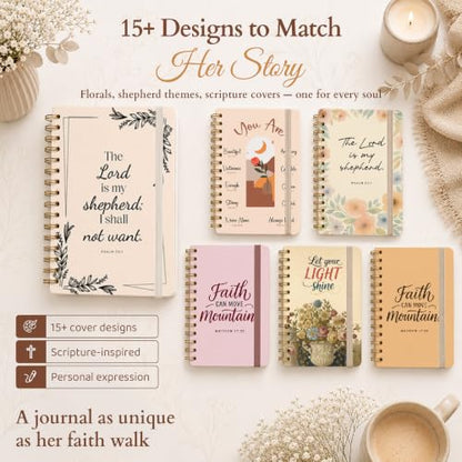 Hardcover Blank Christian Notebook – 140 Pages – Psalm 23:1 | Lined Pages with Bible Verse Cover – Inspirational Writing Spiral Notebook for Bible Study, "Lord is my Shepherd" - color: Shepherd_Cream
