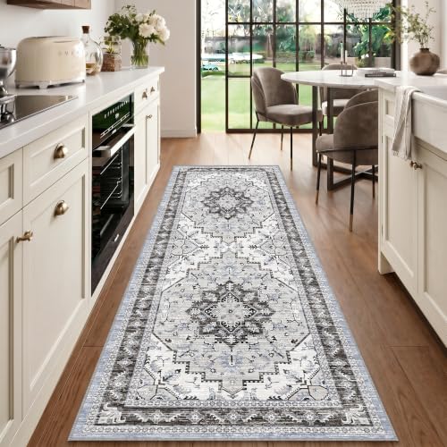 Area Rugs Runner 2x6 Washable Non-Slip Boho Indoor Carpets, Blue Grey - color: Blue Grey, size: 2' x 6' (Rectangular)