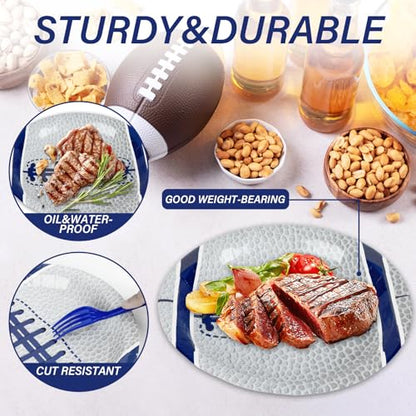 Qyeahkj 25 Guests Cowboys Football Party Plates and Napkins Supplies American Football Team Platters Tableware Set Touch Down Blue & White Decor Favors for Football Fans Boy Sports Team Theme Party - style: Cowboys Football