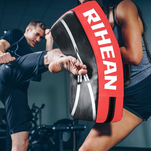 Martial Arts Kicking Shields - Kick Pad for Muay Thai, Taekwondo, Football, Basketball, Hockey Training - Denser Foam, Long Lasting PU Leather Kick Shield - style: 16x24in Red