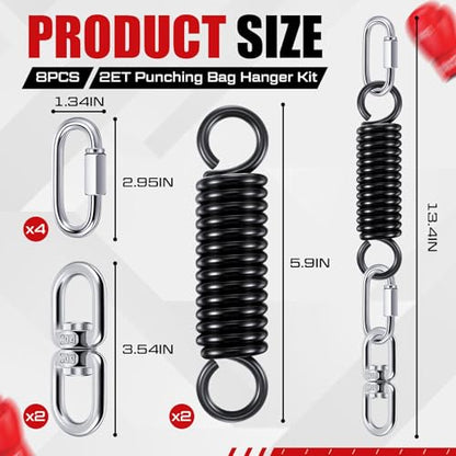 Zonon 8 Pcs Punching Bag Hanger Kit Heavy Bag Spring M8 Double Eye Swivel with Snap Hook Stainless Steel Heavy Bag Hanger for Boxing Bag, Gym Swing, Trapeze, Hammock up to 1000lbs