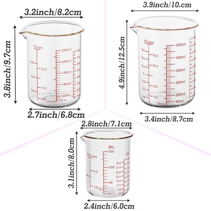 3 Piece Glass Measuring Cup Set, Includes 1/2-Cup, 1-Cup, and 2-Cup High Borosilicate Glasss Liquid Measuring Cups, Dishwasher, Freezer, Microwave, and Preheated Oven Safe, Essential Kitchen Tools - size: 1/2Cups/1Cups/2Cups Measuring Cup Set