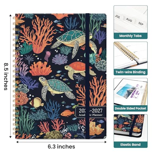 Planner 2026–2027, Academic Monthly Weekly Spiral Calendar, July 2026 – June 2027, Hardcover Agenda Notebook with Tabs, 6.3" x 8.5", Perfect for Students, Teachers, School & Daily Planning - Turtle Meeting - color: Q-Turtle Meeting, size: (6.3"x8.5")a5
