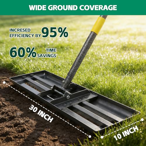 Lawn Leveling Rake 30”x10” Large Heavy Duty Metal Lawn Leveler with 6FT Long Adjustable Handle Proffesional Yard Leveling Rake for Soil Dirt Sand Compost Efficient Lawn Leveling Tool - style: 6FT