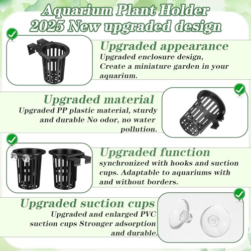 Telooco 4 Pcs Upgraded Large Aquarium Plant Holder with 3 Sizes Extension Hooks and 8 Suction Cups for Fish Tank Aquaponic Plant Cultivation and Hanging Aquatic Plants Aquascape Decorations (Black)