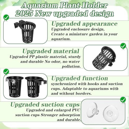 Telooco 4 Pcs Upgraded Large Aquarium Plant Holder with 3 Sizes Extension Hooks and 8 Suction Cups for Fish Tank Aquaponic Plant Cultivation and Hanging Aquatic Plants Aquascape Decorations (Black)