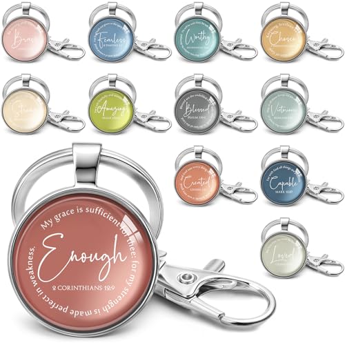 Equsion 24 Pcs Christian Keychain Gift Bulk Mini Bible Keychains with Verse Religious Keychain Gifts for Church Bible Study Group (Morandi) - color: Multiple Colors