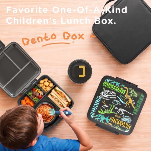 JXXM Bento Lunch Box for Kids With 8oz Soup thermo,Leak-proof Lunch Containers with 5 Compartment,thermo Food Jar and Lunch Bag, Food Containers for School (A-Black(Dinosaur Fossil)) - color: Black Dinosaur Fossil