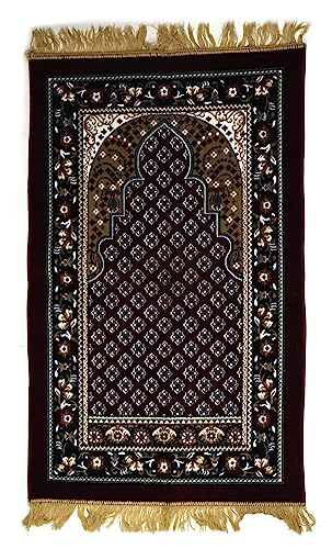 Muslim Islamic Turkish Prayer Jainamaz Meditation Puja Velvet Rug Mat Kalin Carpet Heavy Pure Yarns Fabric Elegant Design Very Soft Feel for Home Office Ramadan Eid Gift (Mat-3) - color: Mat-3
