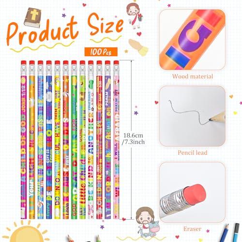 Cinrobiye 100 PCS Bible Pencils Bulk, Christian Scripture Pencils with Erasers, Religious School Supplies for Church, Sunday School, Faith Events and Classroom Use - style: Bible100
