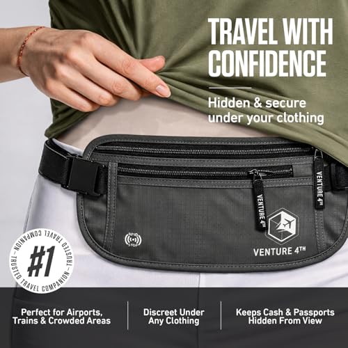 VENTURE 4TH Travel Money Belt with 7 RFID Sleeves - Gray - color: Gray