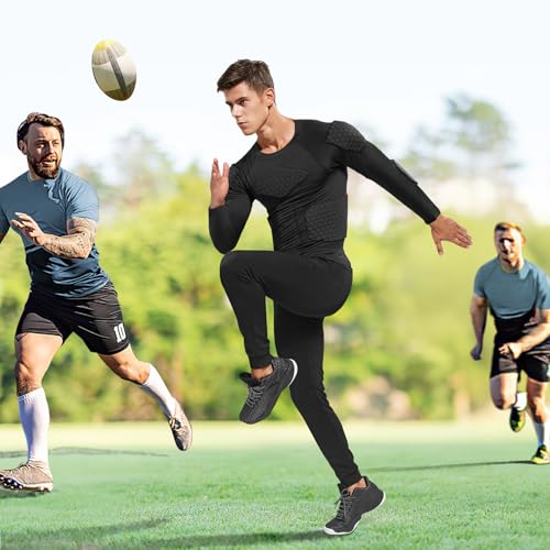 Zicac Men's Sports Shock Rash Guard Compression Padded Shirt Soccer Basketball Protective Gear Chest Rib Guards - color: Black Long Sleeve, size: Medium