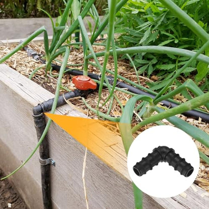 M METERXITY 10-Pack Drip Irrigation Barbed Fittings, for 3/8 Inch Elbows Tubing Connector Plastic Coupling Irrigation Parts for Garden/Greenhouse/Aquarium/Flower Pot, Drip Pipe Accessories - style: Elbow