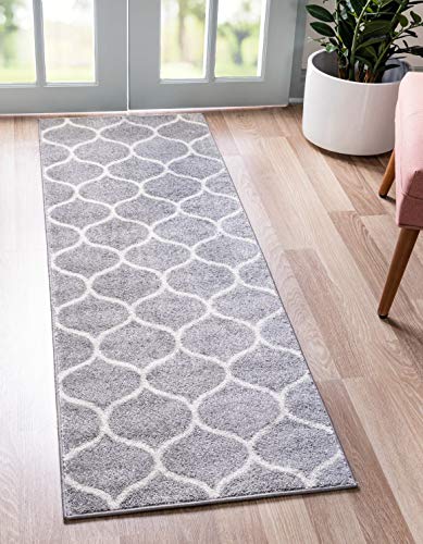 Unique Loom Trellis Frieze Collection Area Rug - Rounded (2' x 6' 1" Runner, Light Gray/ Ivory) - color: Light Gray/Ivory, size: 2' x 6'1" (Runner)