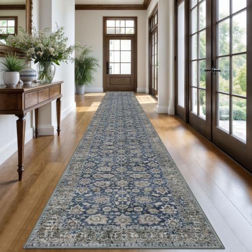 KOZYFLY Vintage Washable Long Runner Rug 2.6x20 Hallway Rug Runner Blue - color: Blue, size: 2'8" x 20' (Runner)
