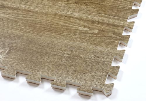 100 Sq. Ft 3/8 Inch Thick Printed Foam Tiles Interlocking Foam Mat, Natural Brown Wood Grain Style Print, (24"x24", 25 pcs), Protective Flooring for Home, Exercise or Trade Show - color: Natural Brown