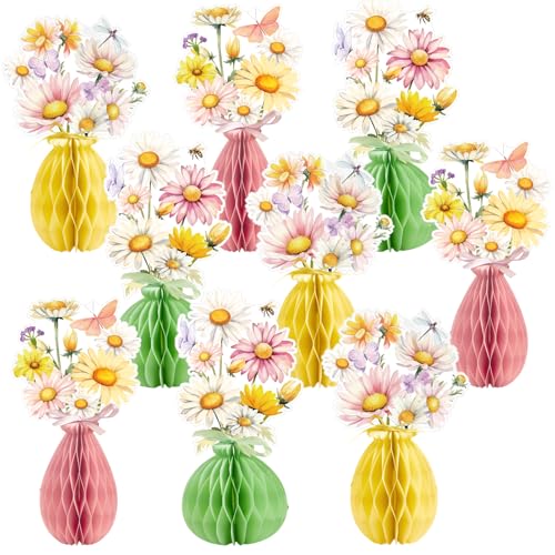 9pcs Daisy Table Decoration, Flower Honeycomb Table Garden Party Decoration, Wildflower Honeycomb with Bee, Suitable for Summer Party, Garden, Spring Birthday, Baby Shower,Wedding. - color: Little Daisy