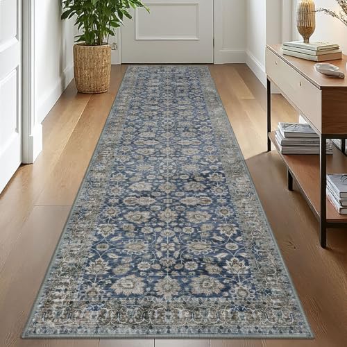 KOZYFLY Vintage Washable Rug Runner 2.6x10 Hallway Rug Runner Blue - color: Blue, size: 2'8" x 10' (Runner)