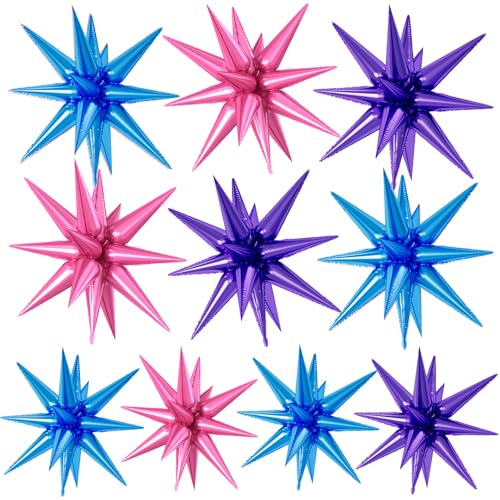 10 Pcs 22Inch Star Explosion Foil Balloons Large Blue Purple Pink Balloon - color: Blue Pink Purple