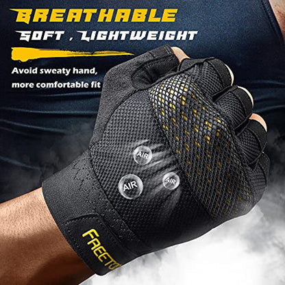 FREETOO Fingerless Workout Gloves for Men,Padded Palm Weight Lifting Gloves | Anti-slip Breathable Lightweight, Palm Protection, Gym Exercise Pull Up Training Calisthenics Sports Fitness - size: Large