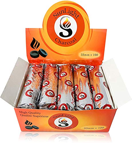 Sunlight® Charcoal Tablets for Incense– Quick Light Charcoal Tablets – Charcoal Disk Lights – 33 mm Resin Burner Rolls – – Charcoal Burner - Instant Fire Coal Tablet (100 Count (Pack of 1)) - size: 100 Count (Pack of 1)
