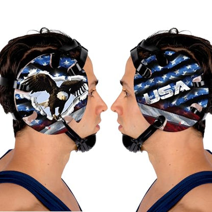 Wrestling Headgear with Ear Protection & Chin Cup Adjustable Lightweight Head Guard for Competition & Practice – Durable Protective Wrestling Ear Guard for Youth & Adult Athletes - color: Usa Eagle