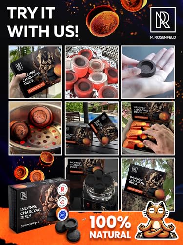 Charcoal Discs to Burn Incense - 60 pcs Charcoal for Incense Burning - 33 mm Most Quick Light Coals Tablets by M. ROSENFELD - 33 mm Resin Burner Rolls – Pack of 60 Instant Fire Coal Tablets - color: 60 Charcoal Discs