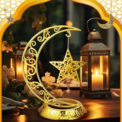 MorningRo Ramadan Decorations Plastic Eid Mubarak Table Decoration Moon Hollow Star Centerpiece Gold Ramadan Mubarak Ornament Kareem Table Signs for Home Decor Islamic Muslim Gifts - style: Classic