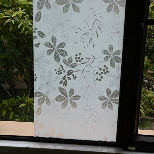VSUDO 2 Rolls 35.4"x78.7" White Frosted Privacy Window Film, Removable White Background & Leaf Pattern Matte Window Film, Opaque Window Glass Covering, Static Cling Window Sticker(38.75 Sq. Ft Total)