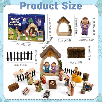 Nativity Advent Calendar 2026-24 Days of Nativity Scene Christmas Countdown Calendar Christian Religious Gifts for Kids Adult Women Men - color: Light Green