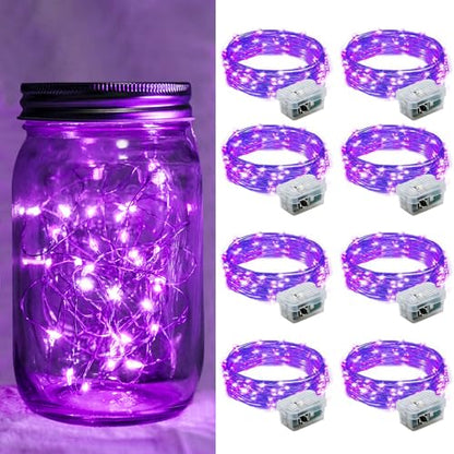 8 Pack Purple Fairy Lights 7Ft 20 LED Twinkle String Lights 3 Modes Battery Operated Waterproof Firefly Starry for Mason Jar Wedding Halloween Christmas Valentines Day Party Table Centerpieces - color: Purple, size: 8