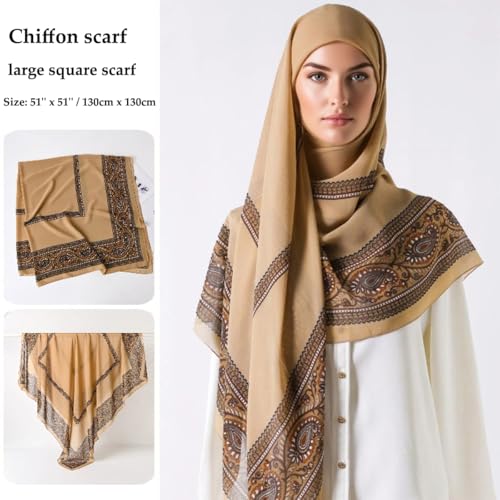 K-Elewon Large Square Scarf 51" Headscarf Chiffon Fashion Scarves Turbans Hair Wrapping Scarfs - color: A-coffee