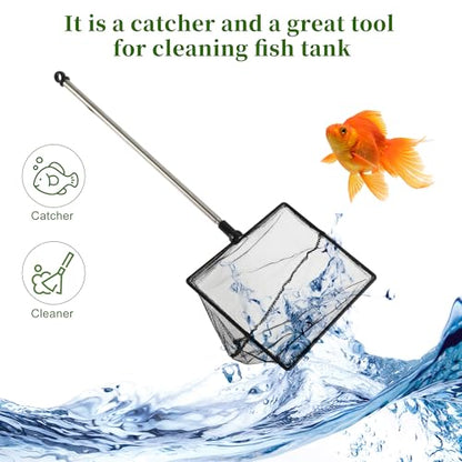 Fish Tank Net, Fine Mesh Aquarium Fish Net, Long Handle Fish Net, Stainless Steel Extendable Handle, Square Aquarium Cleaning Net for Aquarium Accessories - size: 6 inch