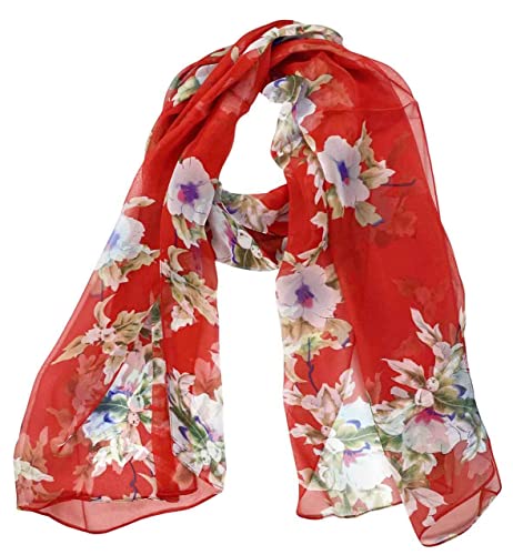 Xyueanlo Scarfs for Women Lightweight Scarves Fashion Print Floral Pattern Scarf Shawls - color: P-red