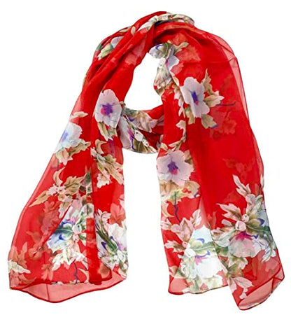 Xyueanlo Scarfs for Women Lightweight Scarves Fashion Print Floral Pattern Scarf Shawls - color: P-red