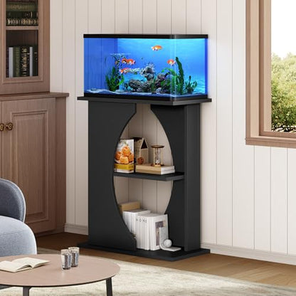 MAHANCRIS 10 Gallon Fish Tank Stand, Wooden Aquarium Stand with 3-Tier Storage Shelves, Heavy Duty Turtle Reptile Terrarium Tank Stand for Home Office, 23.6" L x 11.8" W x 29.9" H, Black FTBK7601 - color: Black