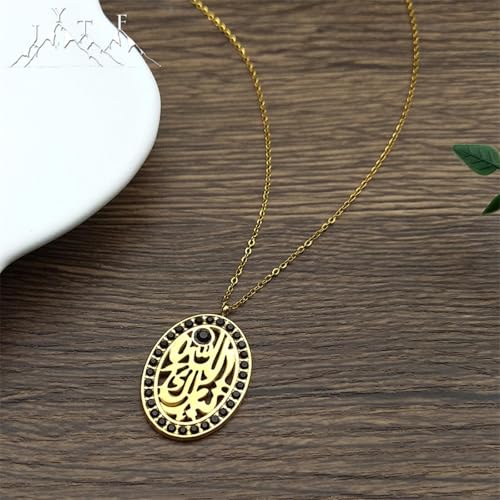 friendship necklace,Allah Quran Arabic Round Card Shape Black Rhinestone Necklace for Women Men Pendant Islam Amulet Jewelry